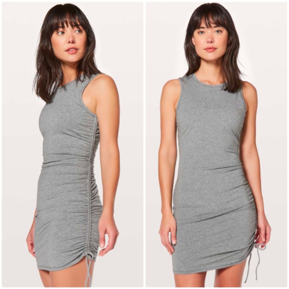🩶 Lululemon Cinch It Dress *Pima Cotton Heathered Medium Grey Sz 8✨Like 🆕